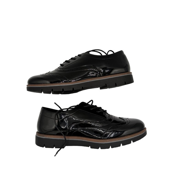 Black Patent Leather Brogue Oxford Wingtip Lug Sole Lace Up Dress Shoes Size 42